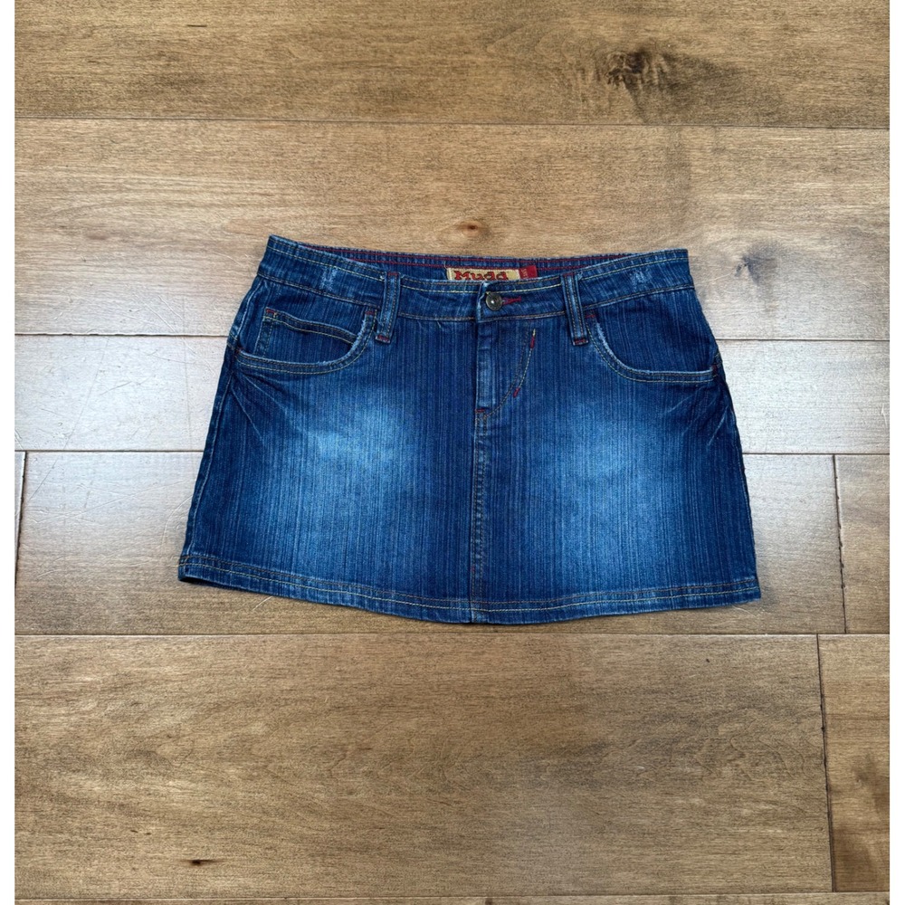 Mudd Denim Jean Mini Skirt‎ Blue Embroidered Streetwear Y2K Vintage Womens 9